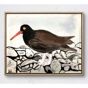 WS black oystercatcher painting 14X11 canvas birds of alaska series modern art